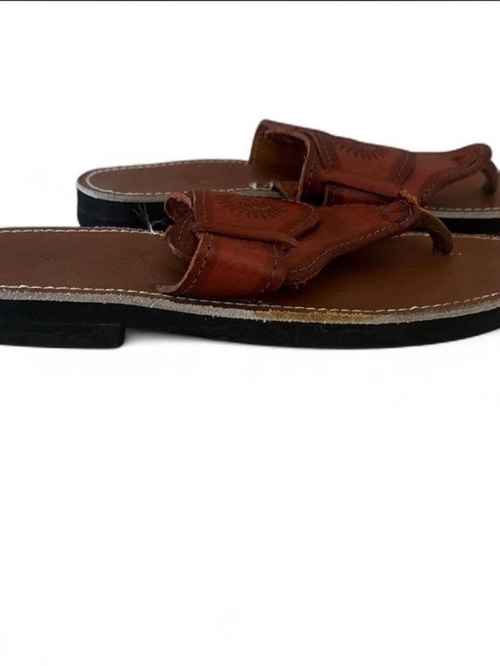 Source Unknown Brown Leather Sun Motif Toe-Post Sandals - Picture 2 of 4